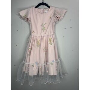 Rare Editions Big Girls Pink Size 7‎ Embroidered Sheer Cover Flower Girl Dress